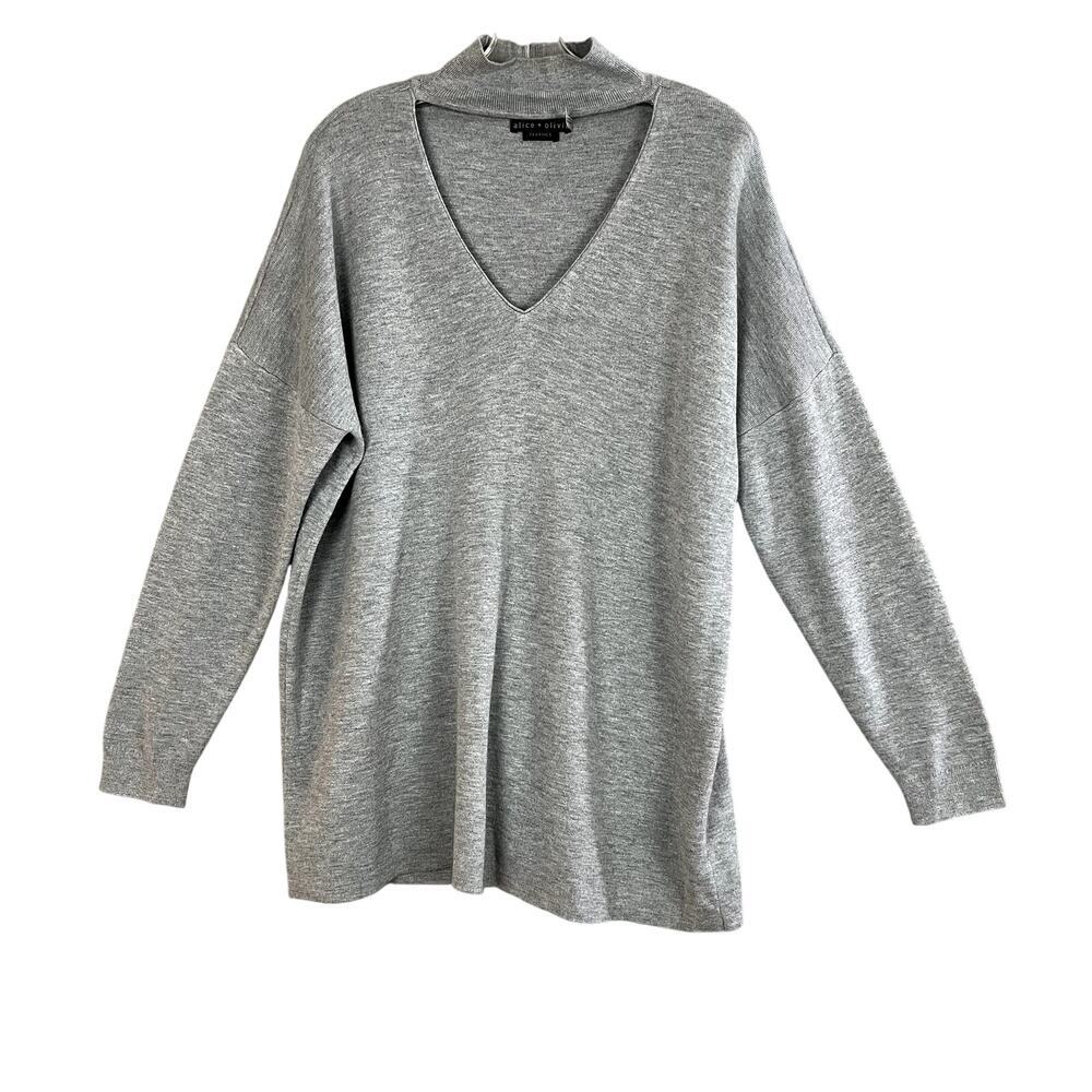 Alice and Olivia Sweater Womens M Open V Turtleneck Grey Cashmere Blend Luxe‎